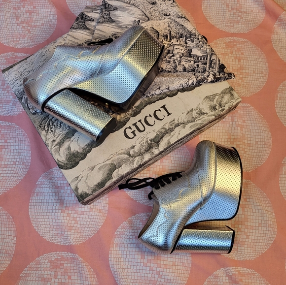 Gucci Shoes - Gucci Silver Leather Platforms 6
